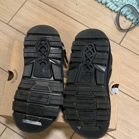 Dr. Martens Black Platform Suede Mules with Yellow Accents - Picture 3 of 9